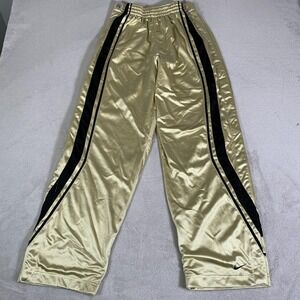 Vintage Nike Track Pants Mens XL Gold Black Satin Tearaway Side Snap Shiny Silky